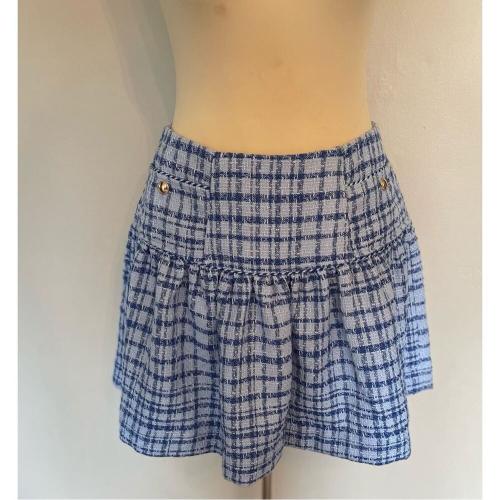Free Assembly Blue Mini Plaid Skirt 6 New